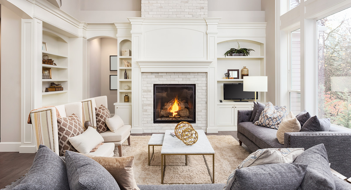 Living room fireplace with built-in millwork